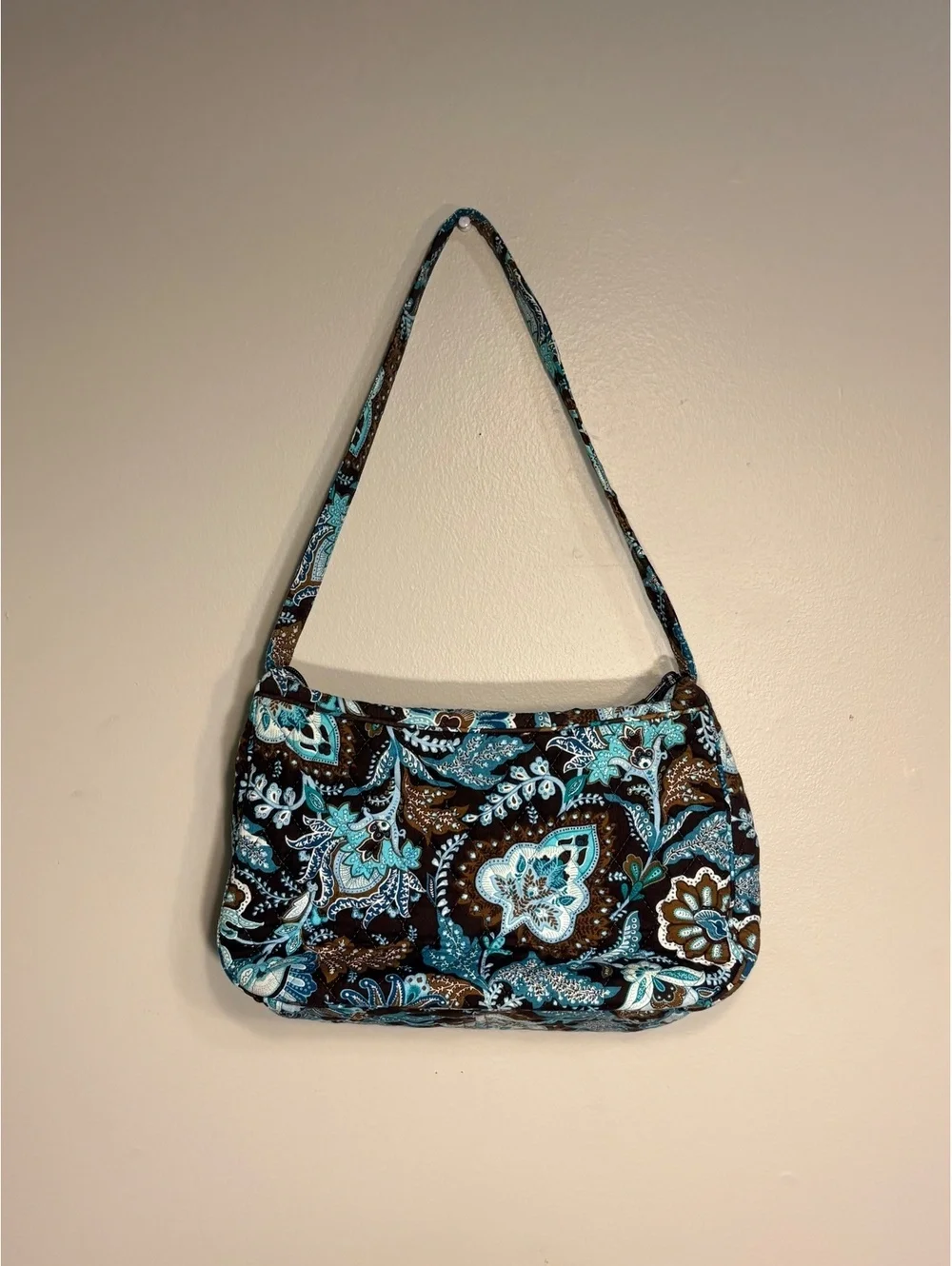 Vintage Vera Bradley Java Blue & Brown Floral Molly Shoulder Bag Retired Pattern